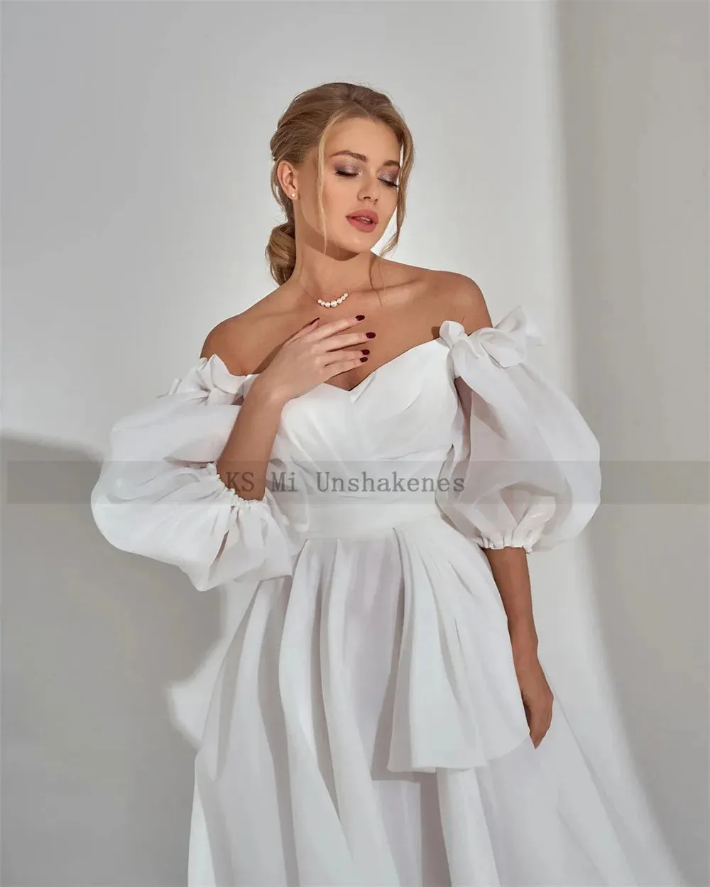 Sexy Beach White Wedding Dresses Organza 2022 Bride Dress Puff Short Sleeve Plus Size Wedding Gowns Corset Back Split Couture