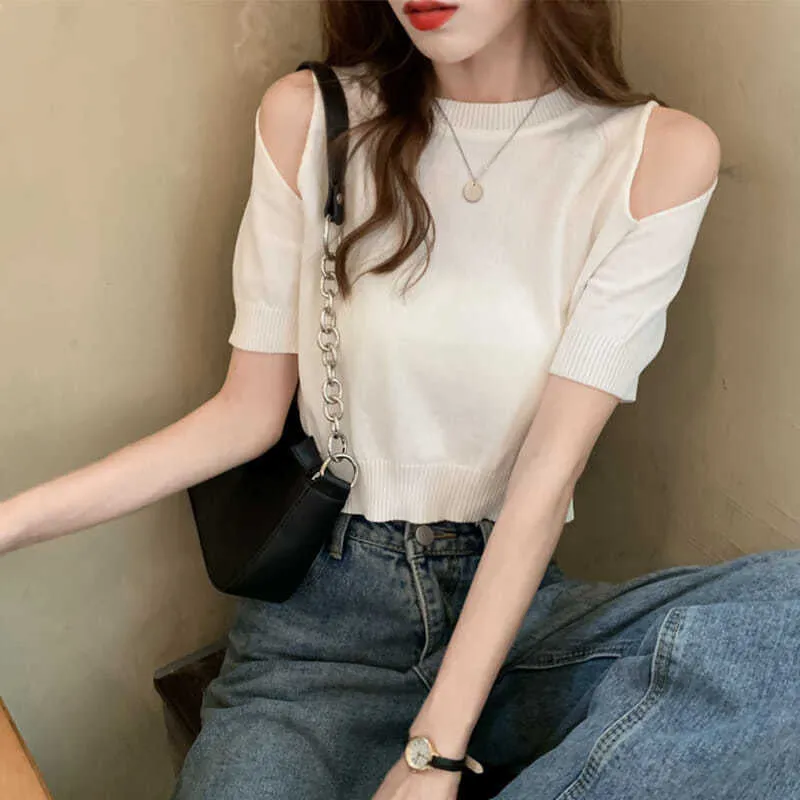 Sexy Cut Shoulder Cropped Slim Shirt