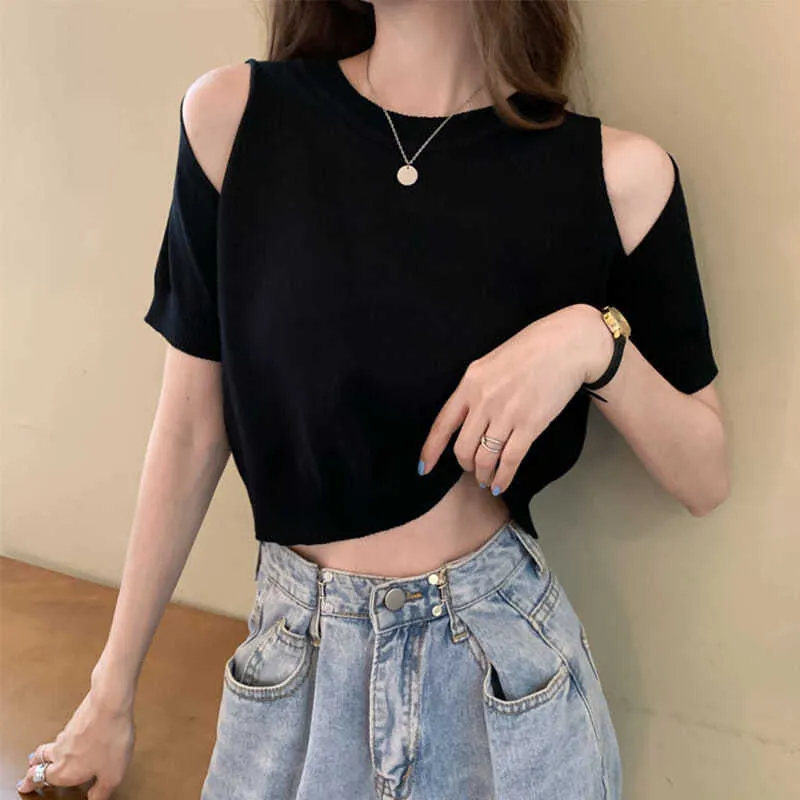 Sexy Cut Shoulder Cropped Slim Shirt