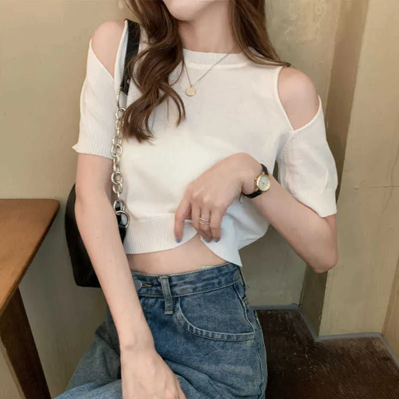 Sexy Cut Shoulder Cropped Slim Shirt