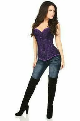Sexy Dark Purple Lace Overbust Corset with Zipper