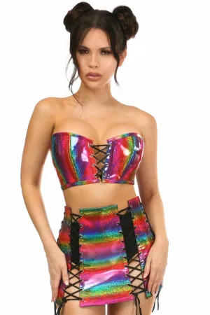 Sexy Two Piece Rainbow Glitter Bustier & Skirt Set