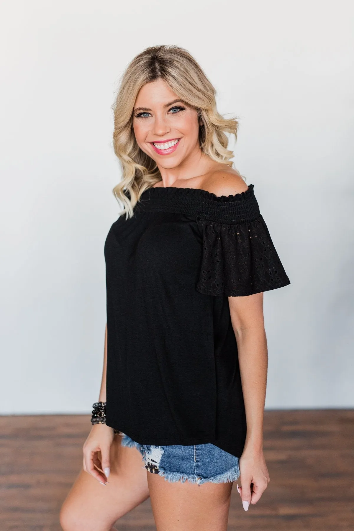 Share Your Dreams Off The Shoulder Top- Black