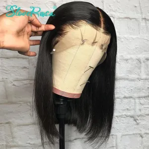 Short Bob Wigs Peruvian 100% Remy Hair Can Be Dyed Lace Front Human Hair Wigs Pre-Plucked Bleached Knots For Woman Slove Rosa