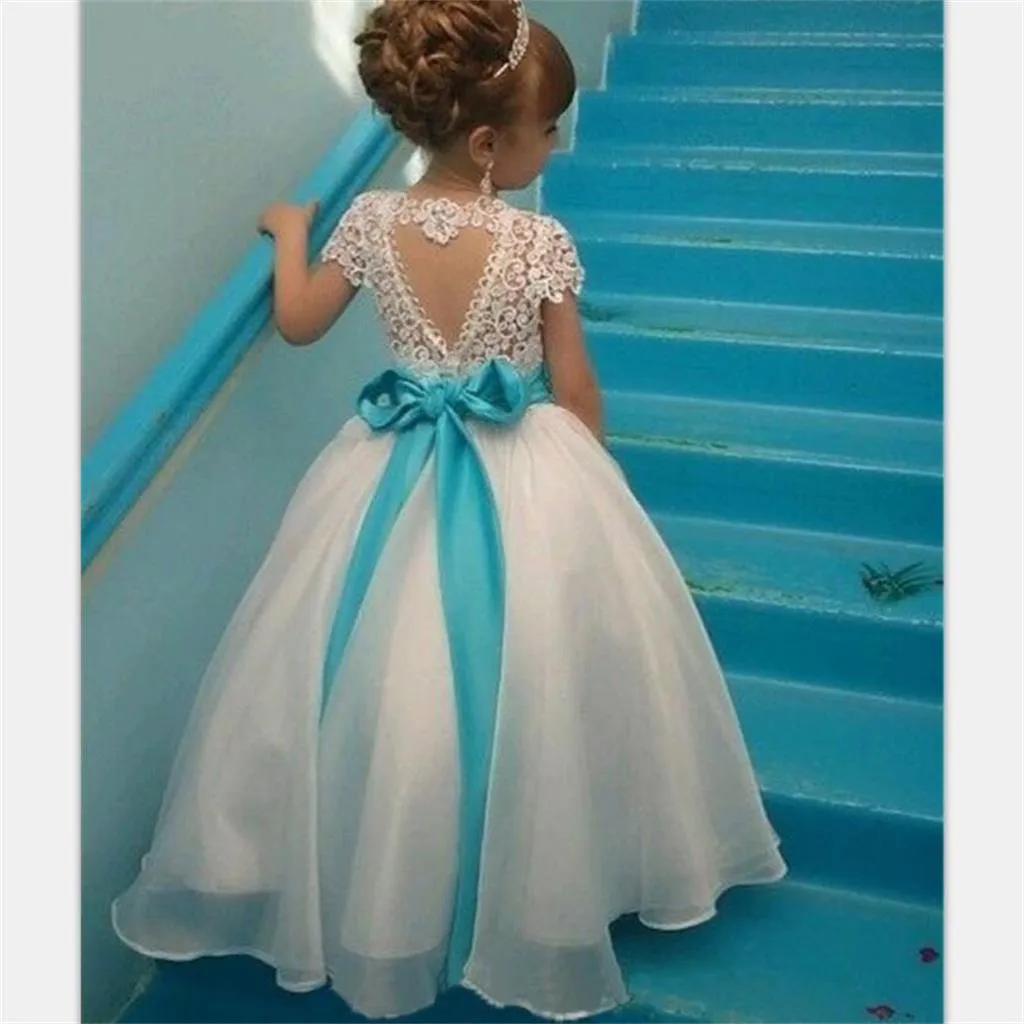 Short Sleeves Lovely Cute Lace Pretty  Flower Girl Dresses with bow , Fashion Little Girl Dresses, FG103