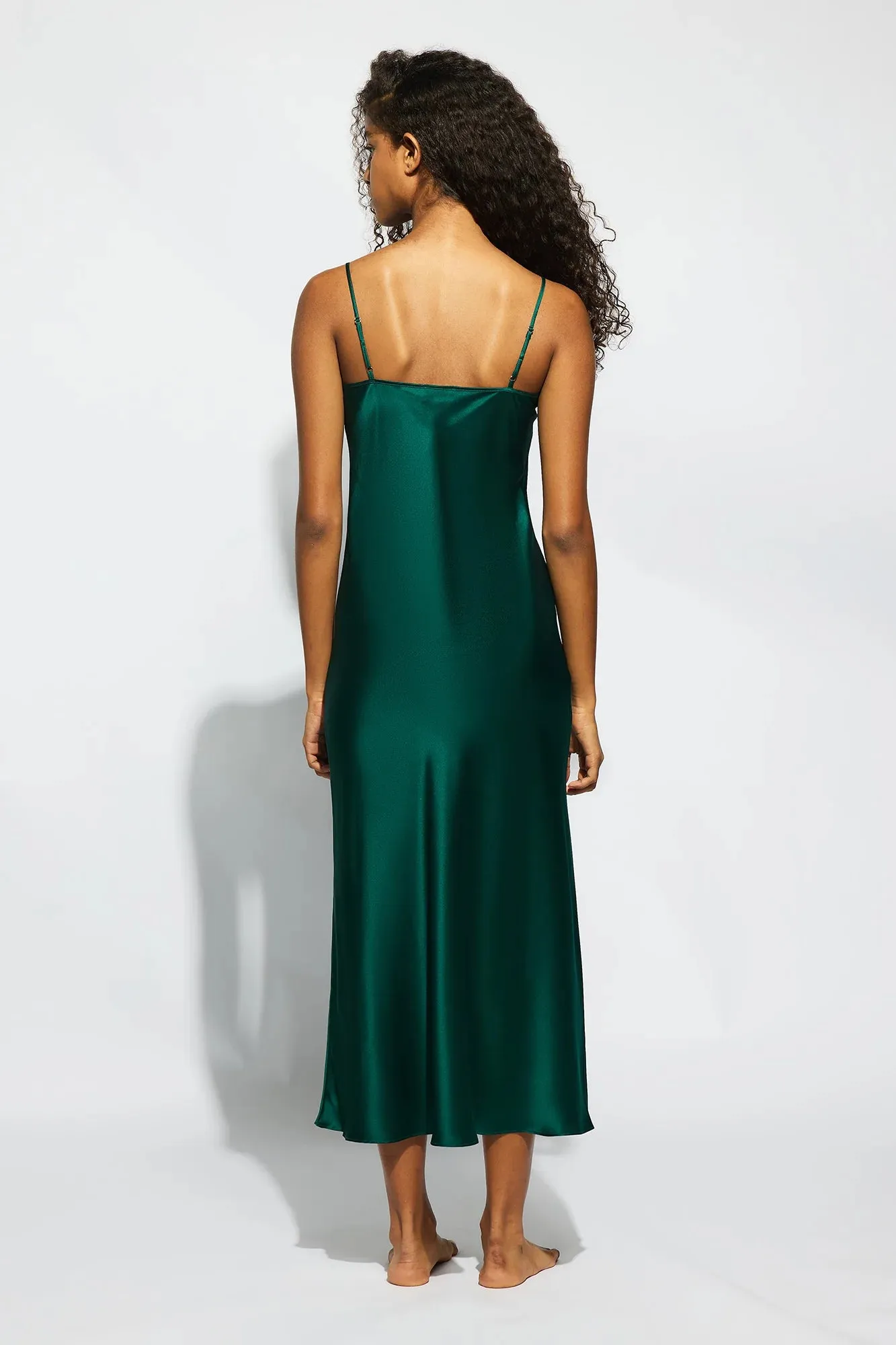 SILK LACE SLIP DRESS EMERALD
