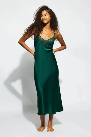 SILK LACE SLIP DRESS EMERALD
