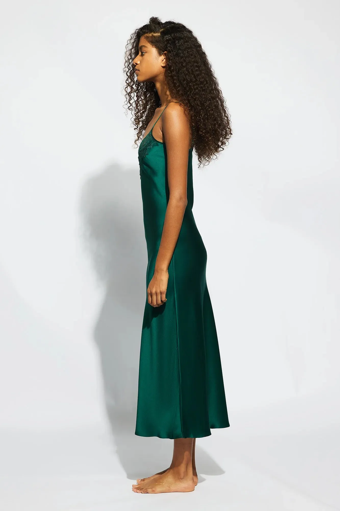 SILK LACE SLIP DRESS EMERALD