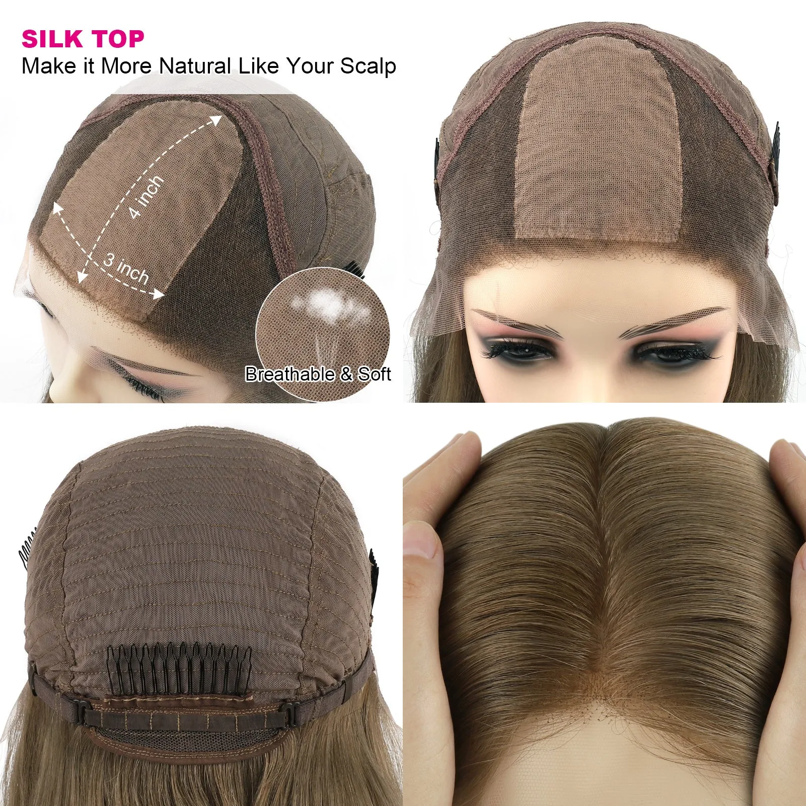 Silk Top Lace Front Wig 100% Virgin Human Hair Highlights Color 10/50#