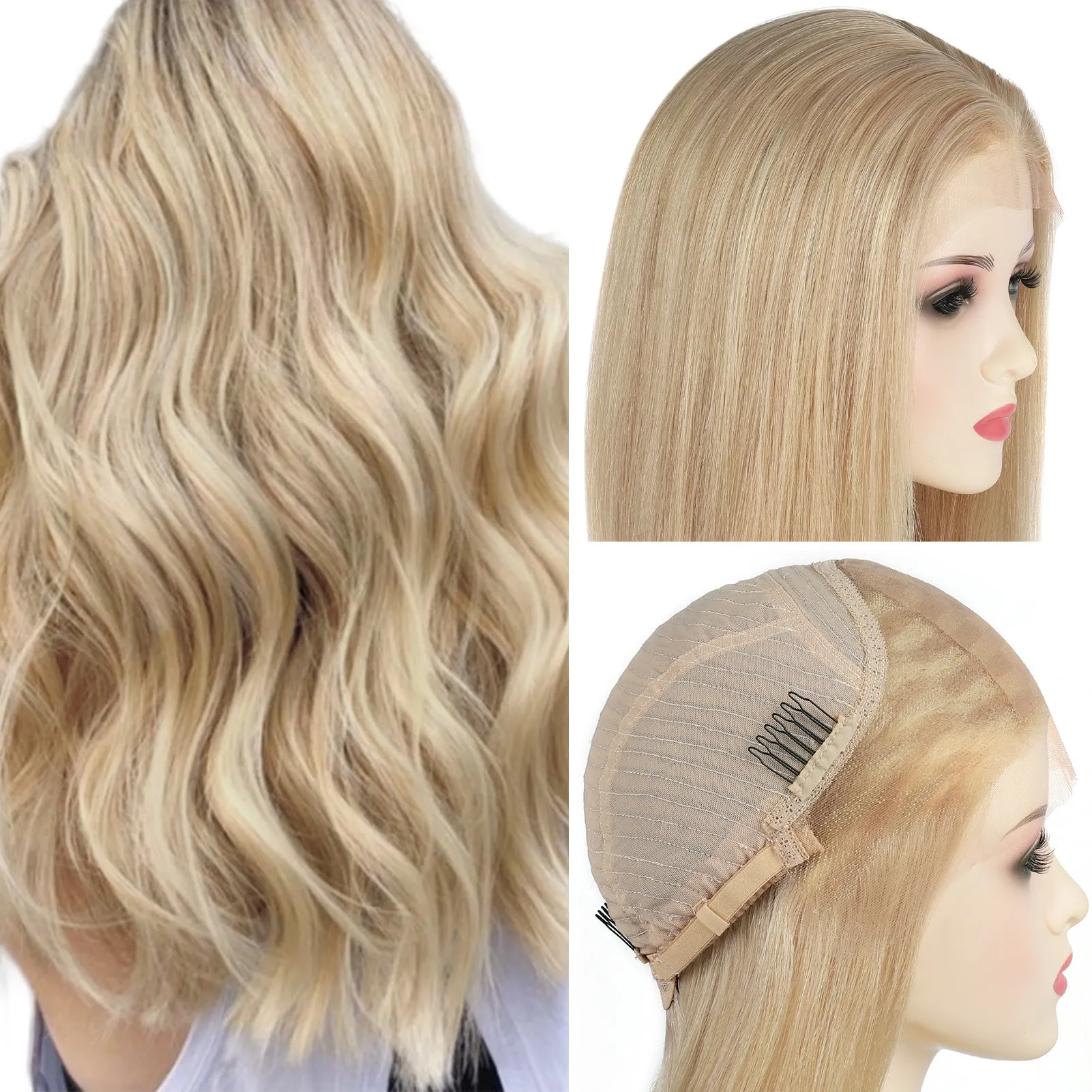 Silk Top Lace Front Wig 100% Virgin Human Hair Highlights Color P8/16#