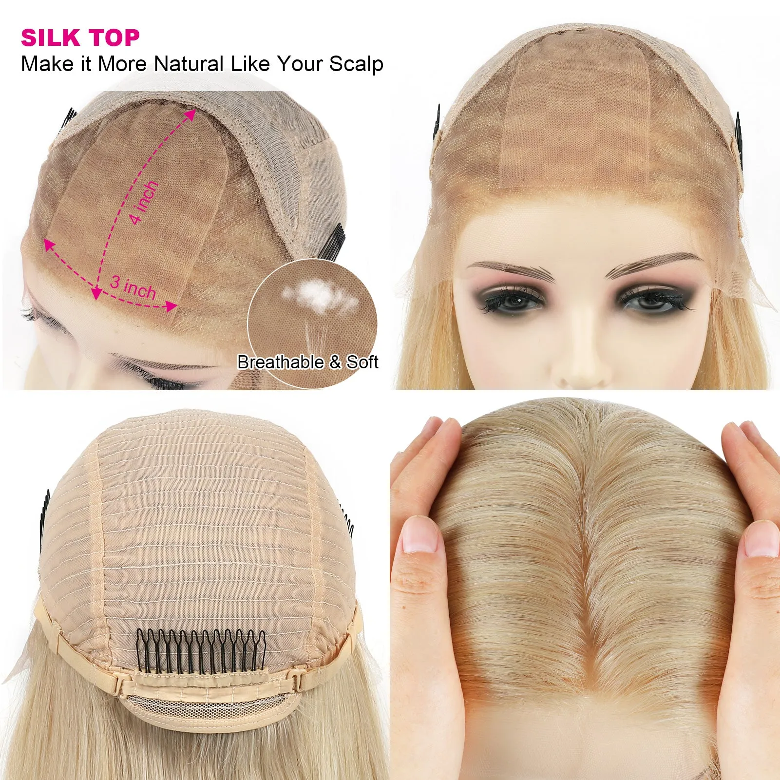 Silk Top Lace Front Wig 100% Virgin Human Hair Highlights Color P8/16#