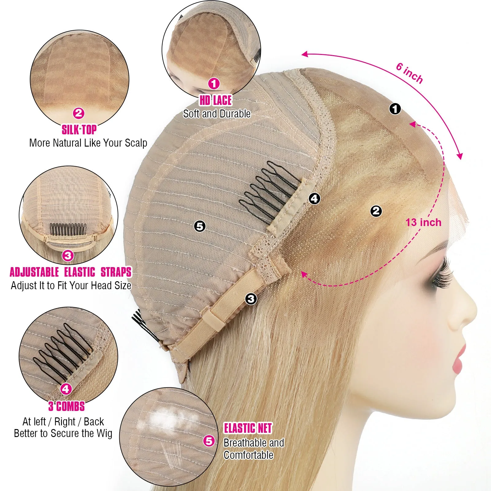 Silk Top Lace Front Wig 100% Virgin Human Hair Highlights Color P8/16#