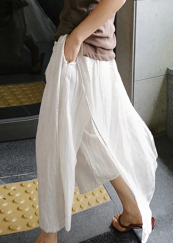 Simple Black Side Open Linen Pants Skirt Summer
