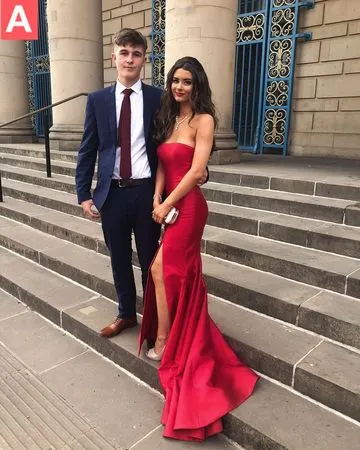 Simple Red Long Cheap Mermaid Strapless Prom Dresses Online, TYP1842