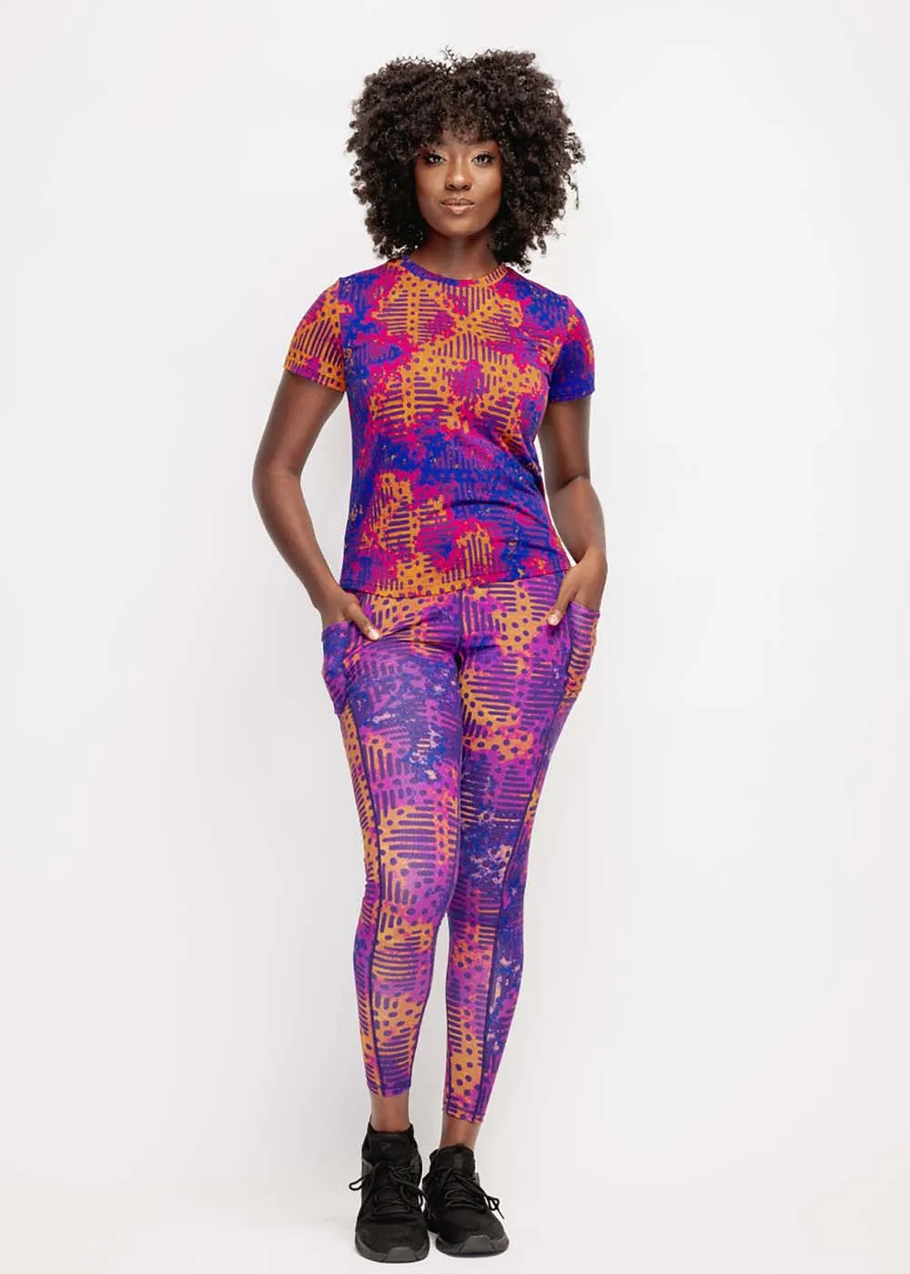 Sise Women's African Print Leggings (Violet Adire) - Clearance