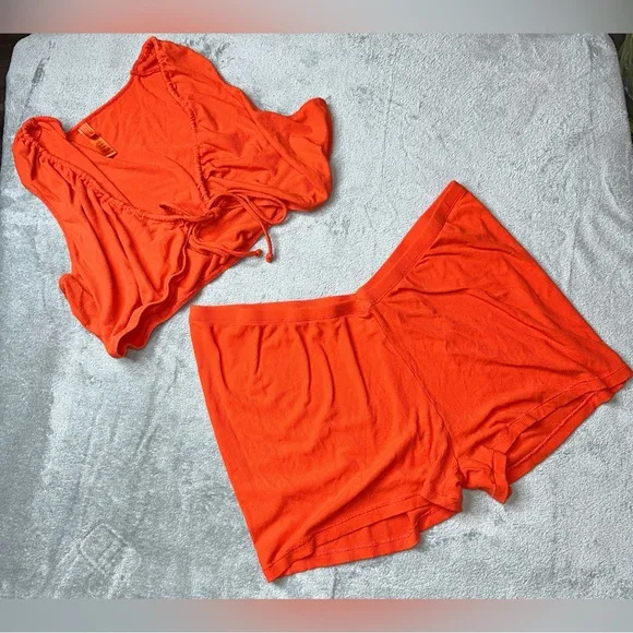 Skims Women’s Soft Lounge 3 Pc Set Sz 4X Fire Top Shorts Pants