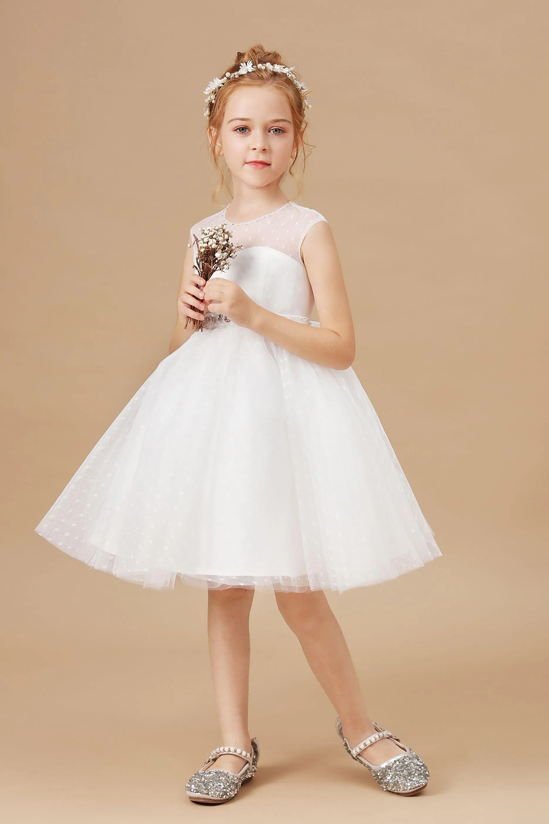 Sleeveless Ivory Lace Tulle Flower Girl Dresses