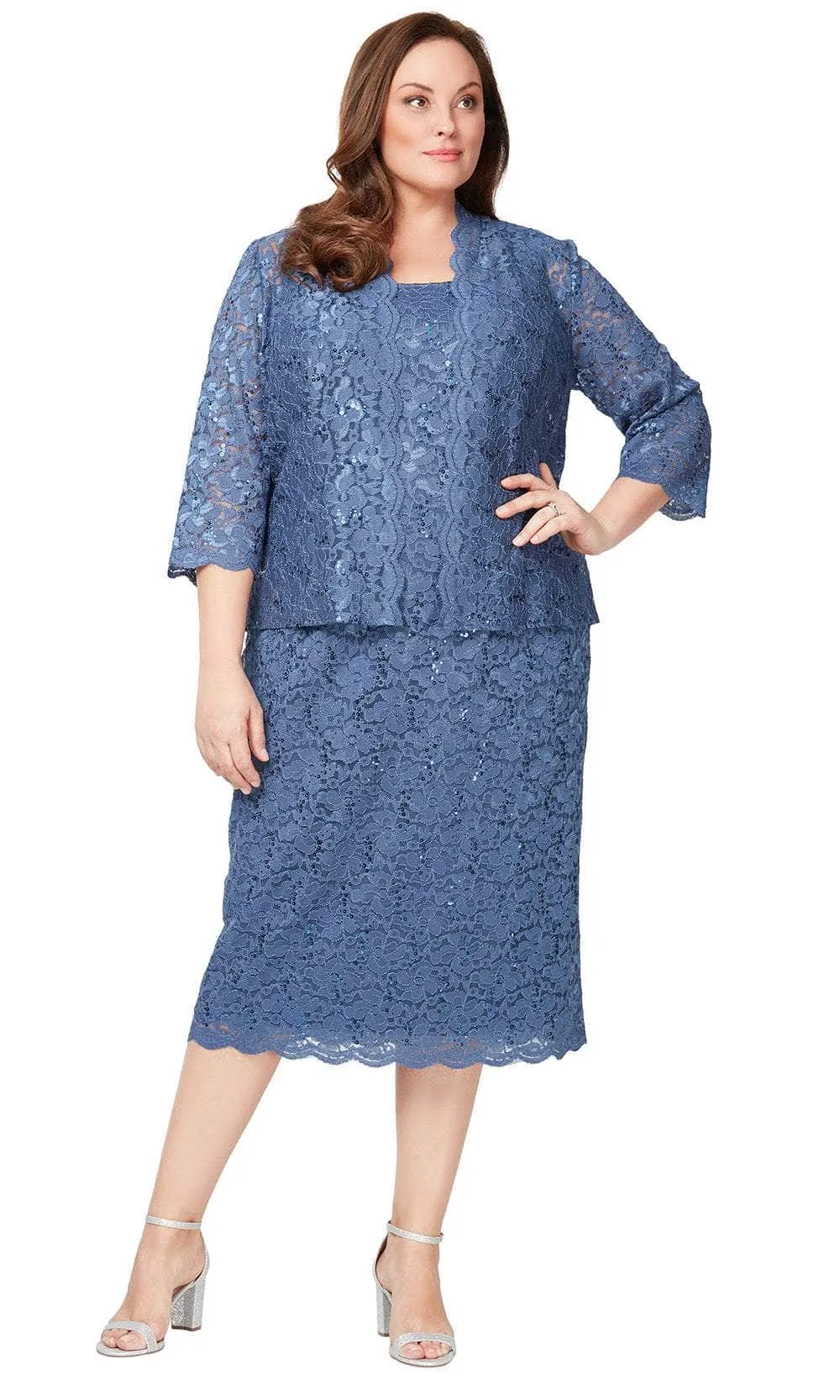 SLNY 9413104 - Floral Lace Plus Size Formal Dress
