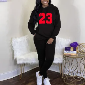 Solid Letter Print Hoodie Top & Pants Set