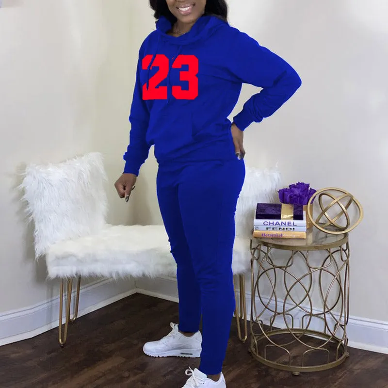 Solid Letter Print Hoodie Top & Pants Set