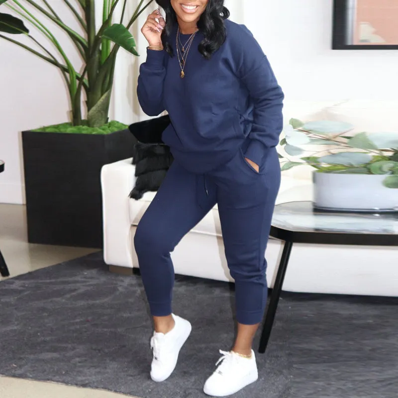 Solid Long Sleeve Top & Pants Set