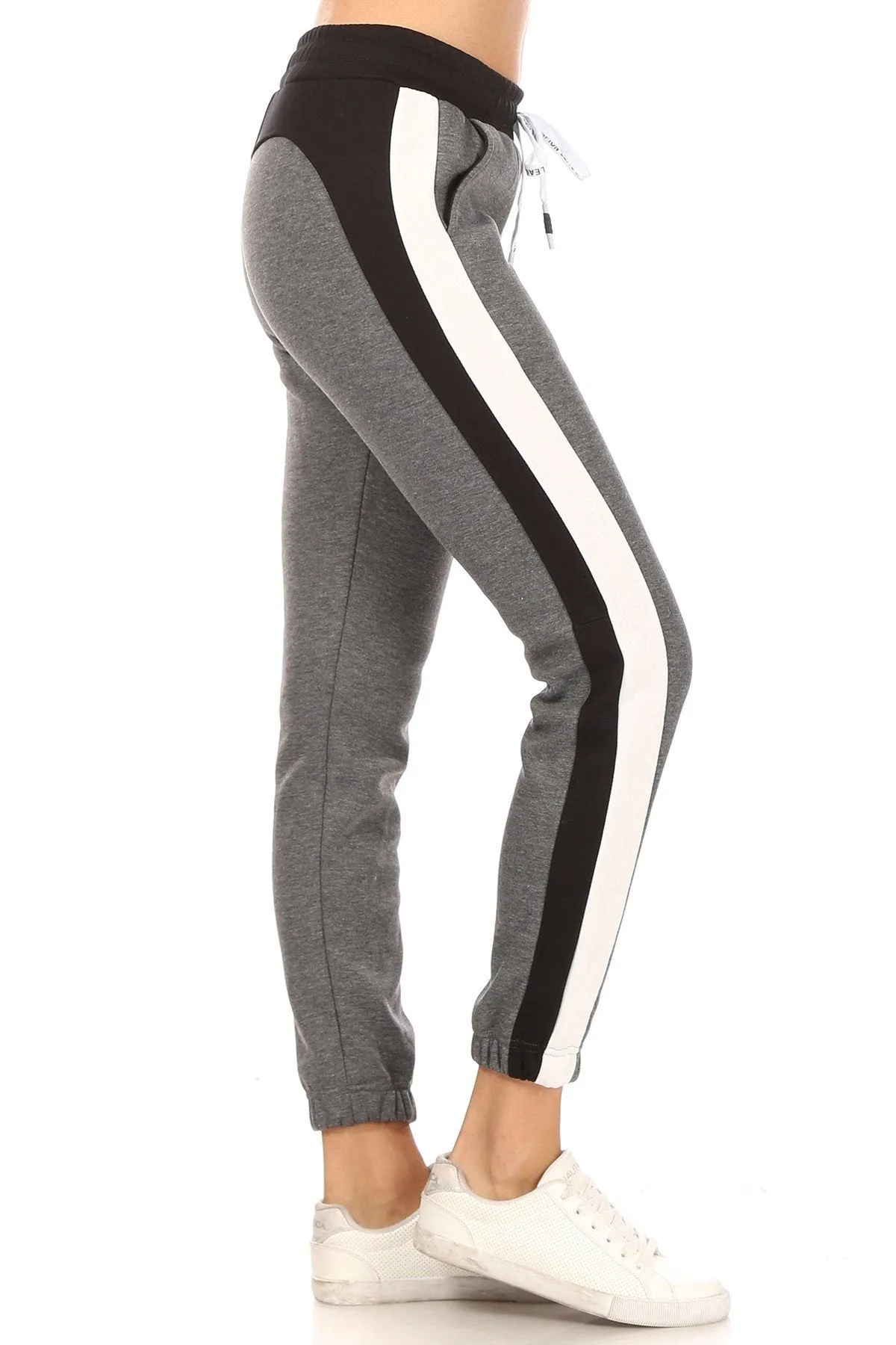 Solid Side Striped Fur Lining Pockets Full Length Pants