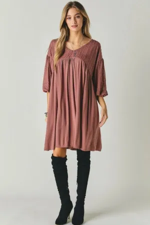 SOLID V NECK SHORT SLEEVE MINI DRESS