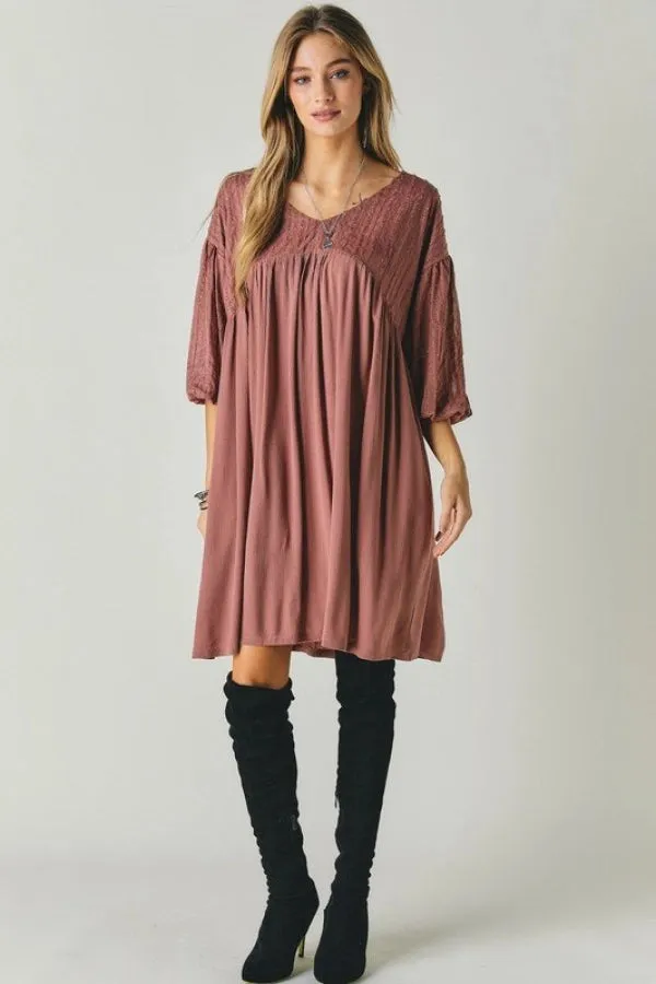 SOLID V NECK SHORT SLEEVE MINI DRESS