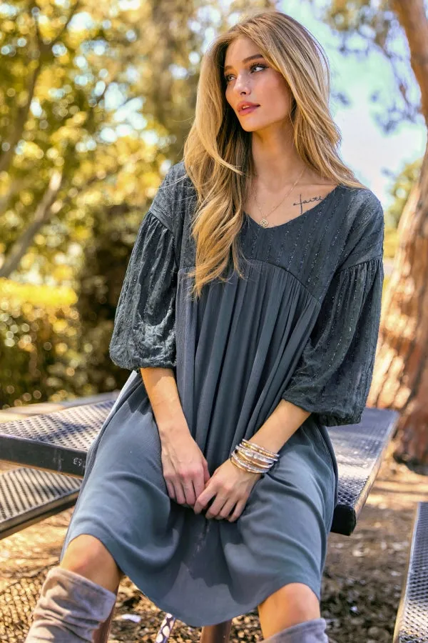 SOLID V NECK SHORT SLEEVE MINI DRESS