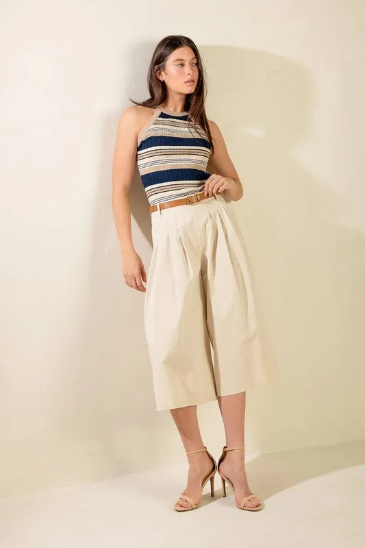 Solid Woven Culotte Pants
