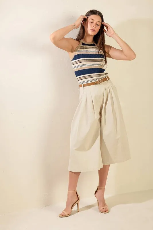 Solid Woven Culotte Pants