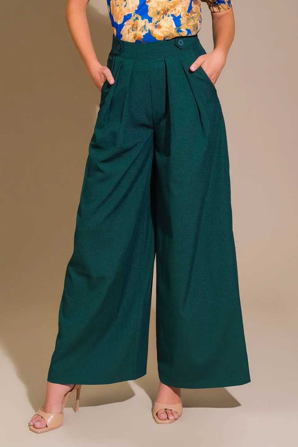 Solid Woven Wide-Leg Pants