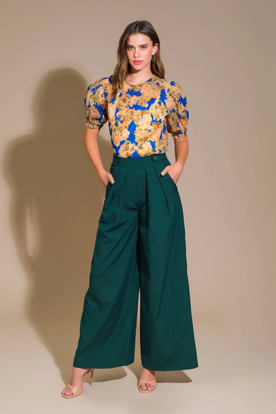 Solid Woven Wide-Leg Pants