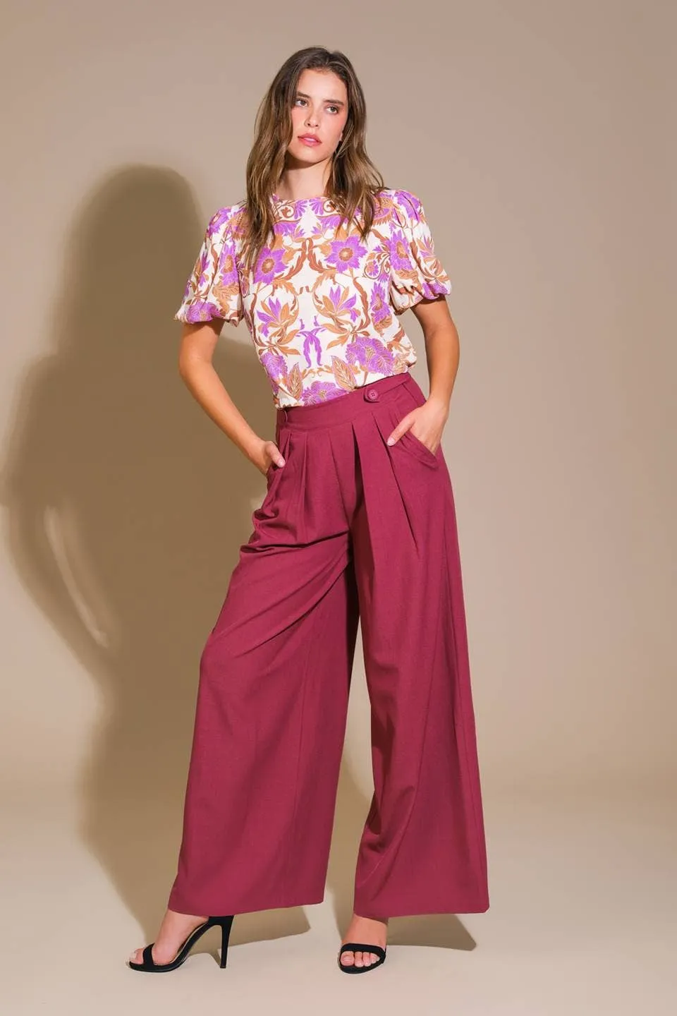 Solid Woven Wide-Leg Pants