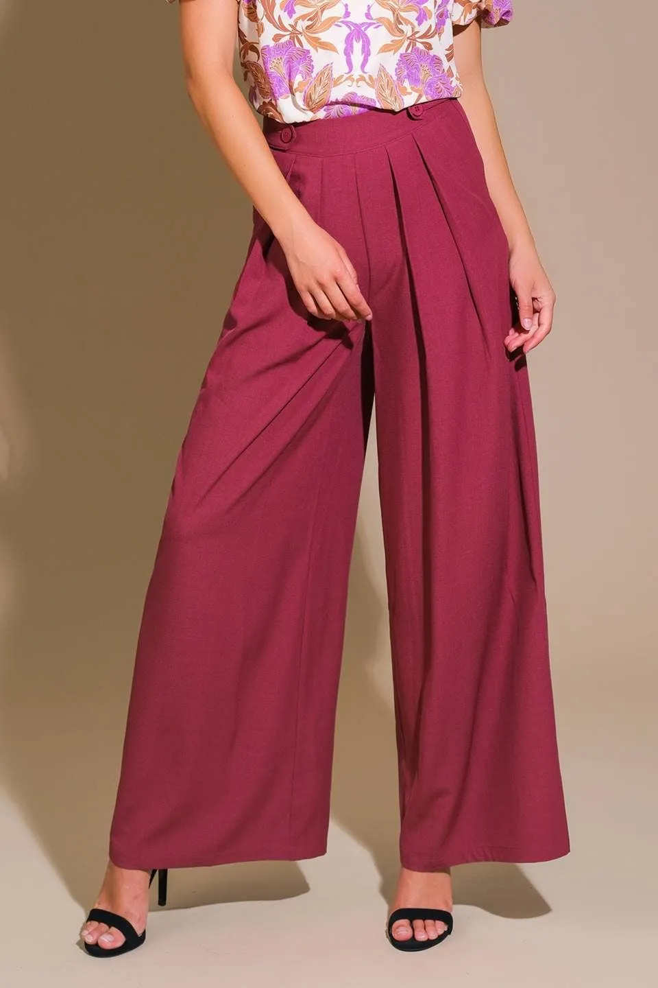 Solid Woven Wide-Leg Pants