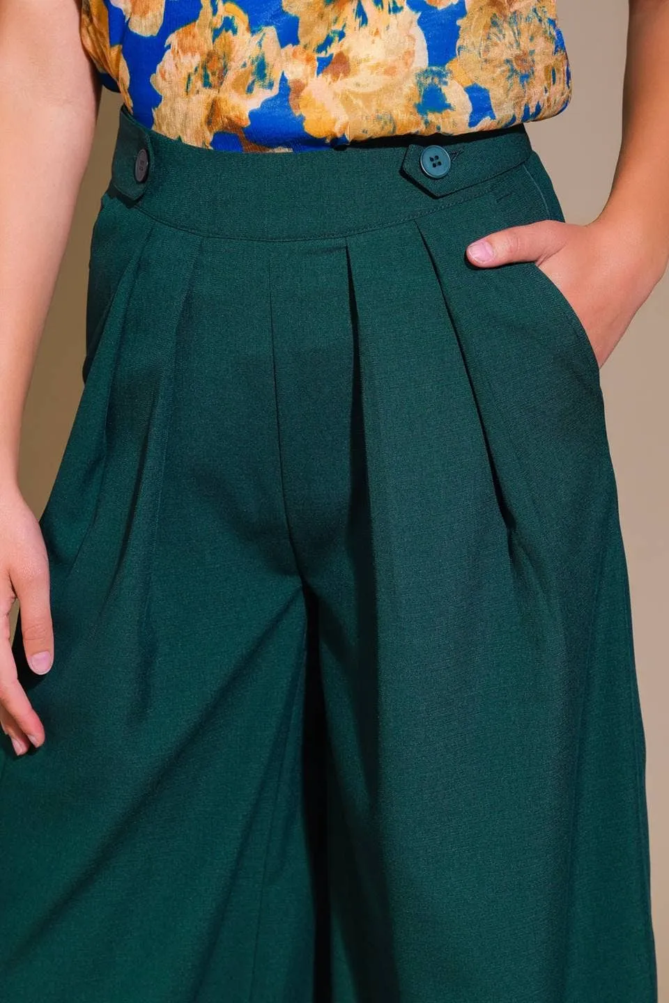 Solid Woven Wide-Leg Pants