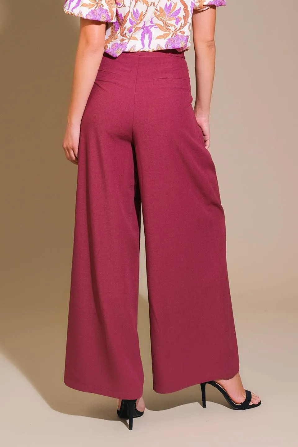 Solid Woven Wide-Leg Pants
