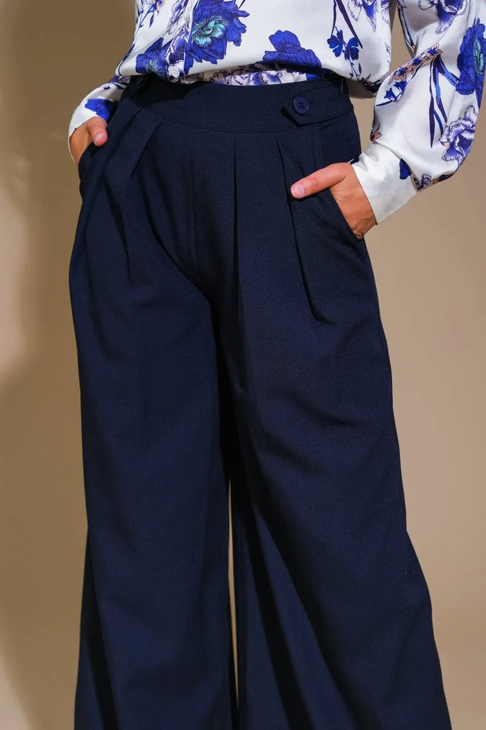 Solid Woven Wide-Leg Pants