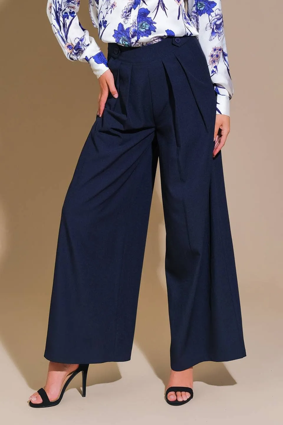 Solid Woven Wide-Leg Pants