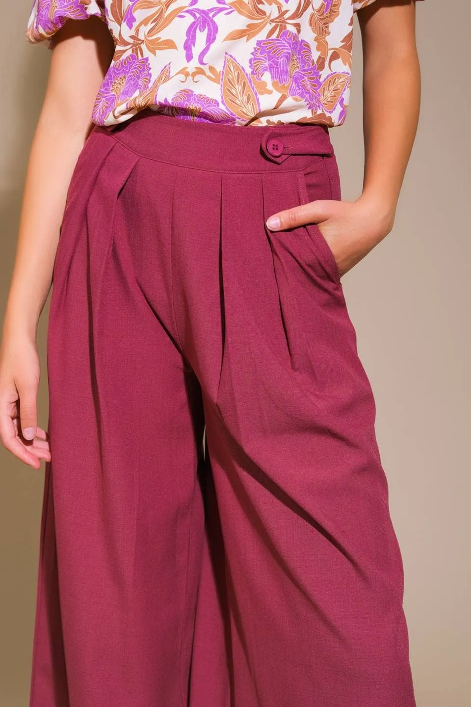 Solid Woven Wide-Leg Pants