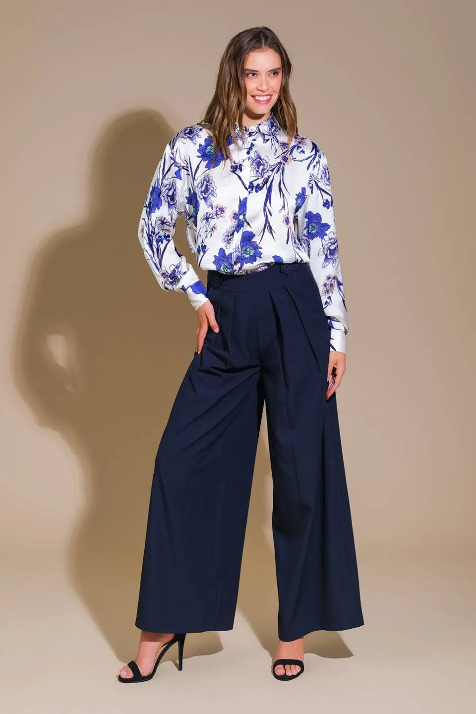Solid Woven Wide-Leg Pants
