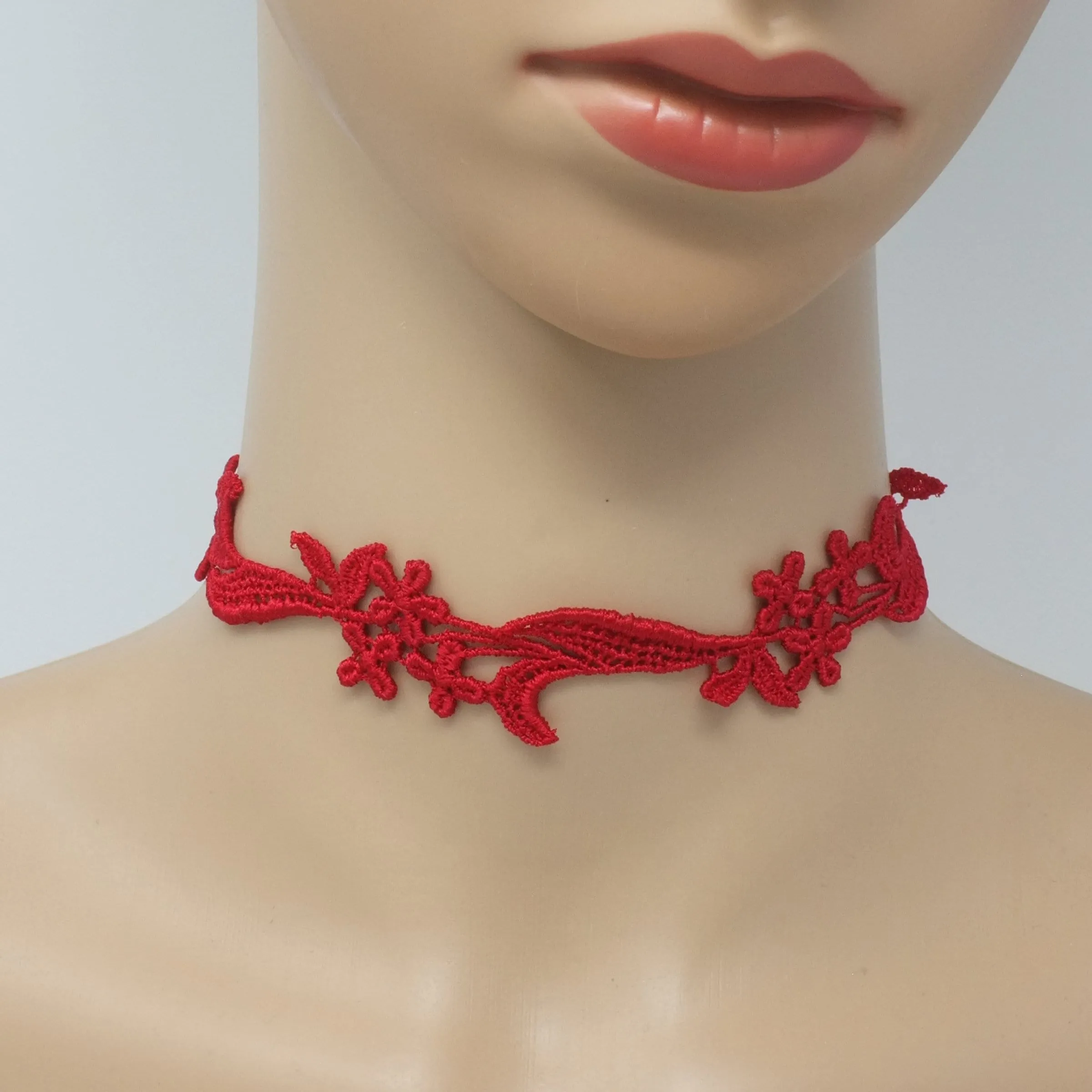 Sophia Red Floral Choker Necklace