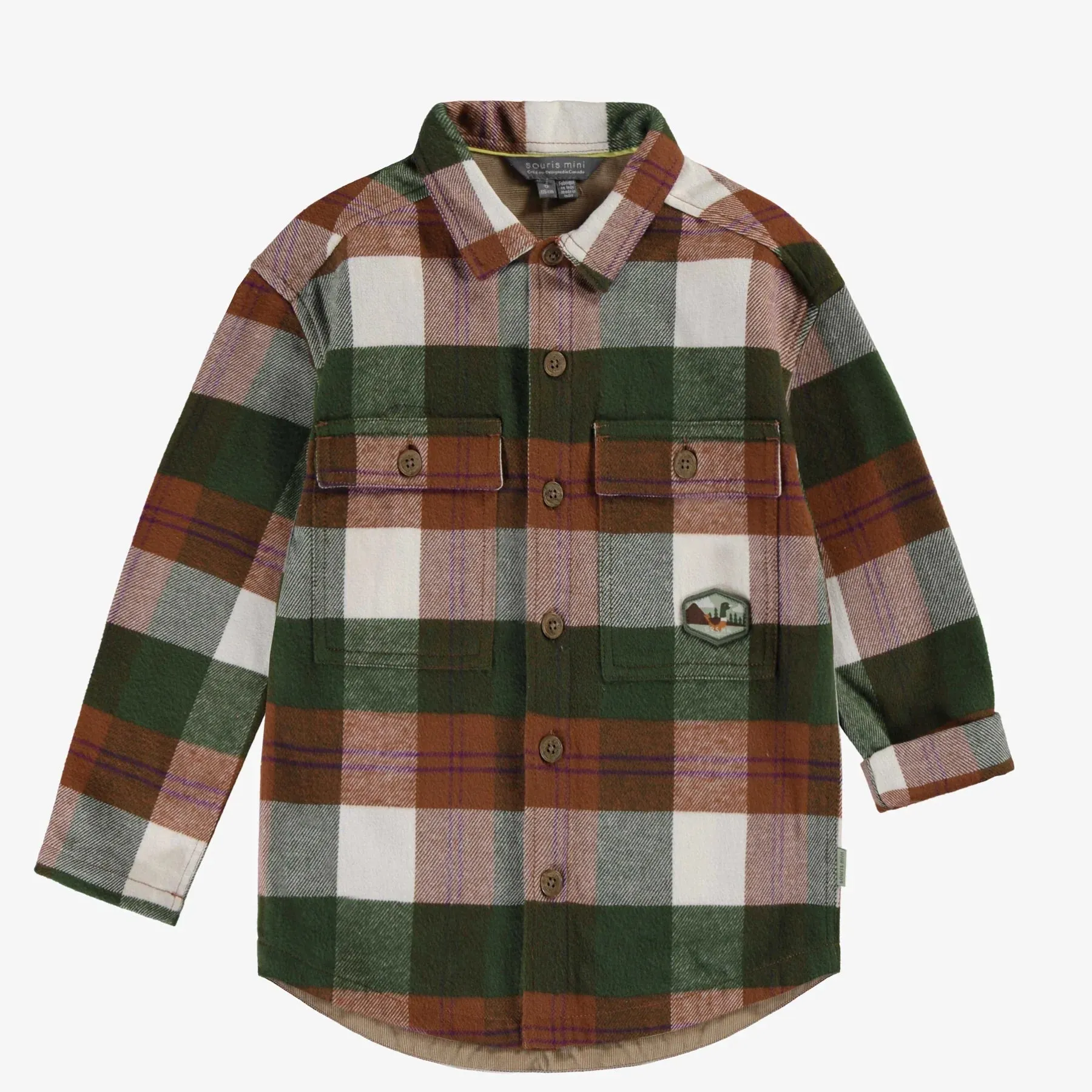 Souris Mini Boys Plaid Shirt in Heavy Flannel - Green & Brown