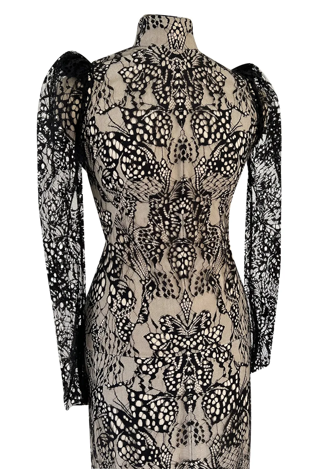 Spectacular Pre-Fall 2016 Alexander McQueen by Sarah Burton Black Nude Lace Dress
