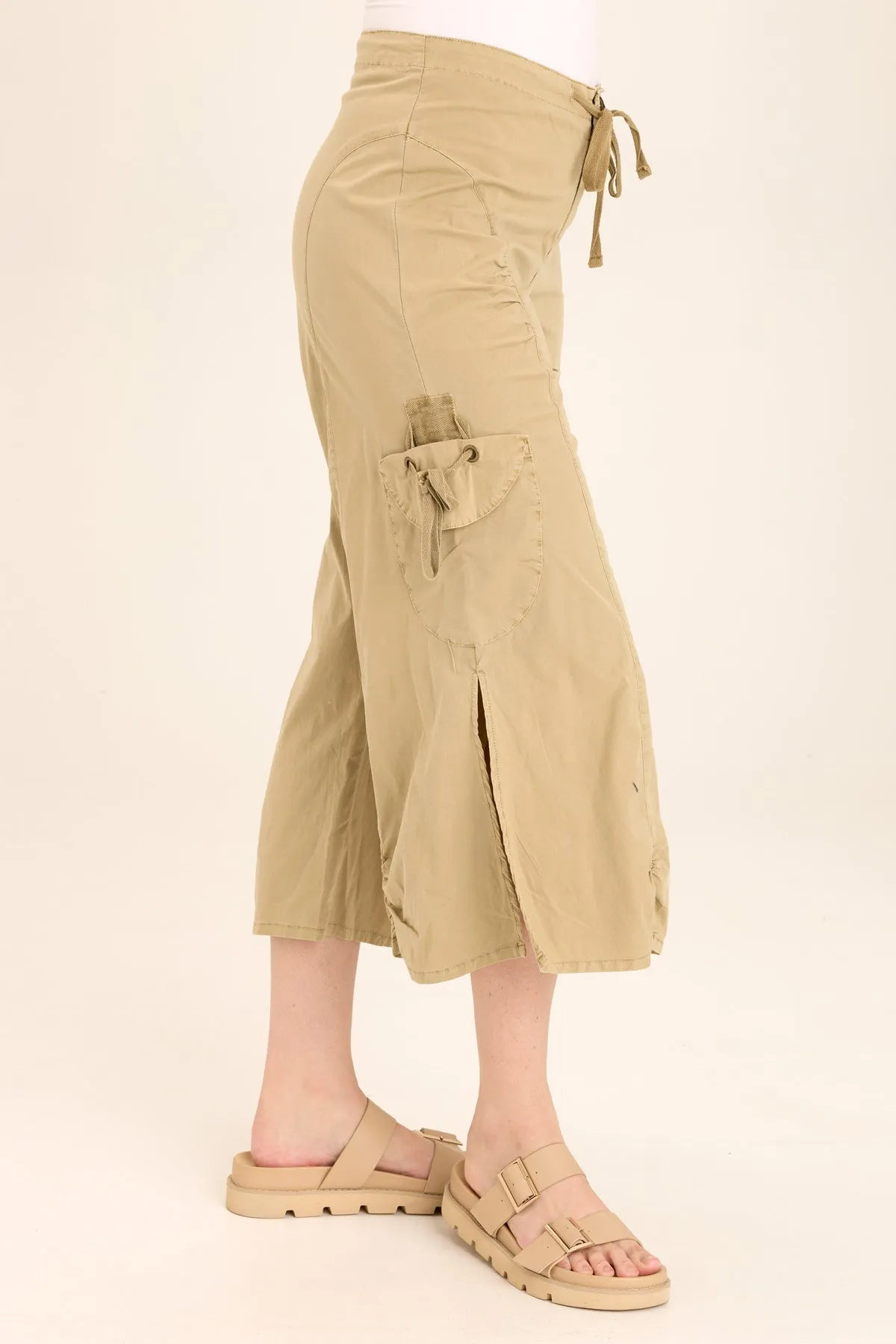 Split Wide-Leg Cargo Gaucho Crop