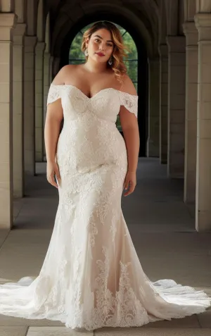 Spring Beach Country Plus Size Off-the-Shoulder Mermaid Boho Lace Wedding Dress with Sweep Train