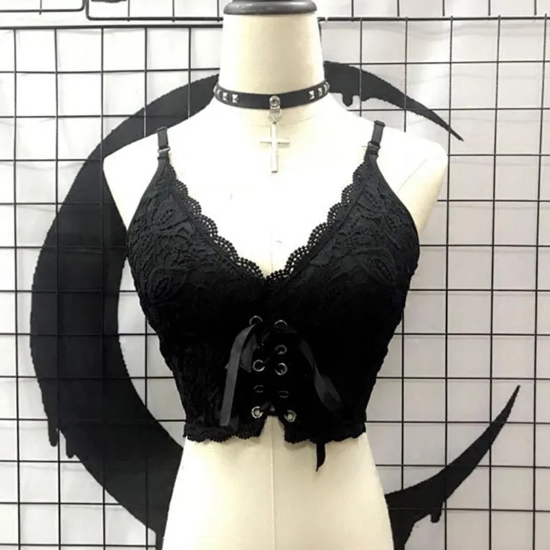 Spring Summer Black Lace Short Girl Lace Braces Lace Up Overbodice