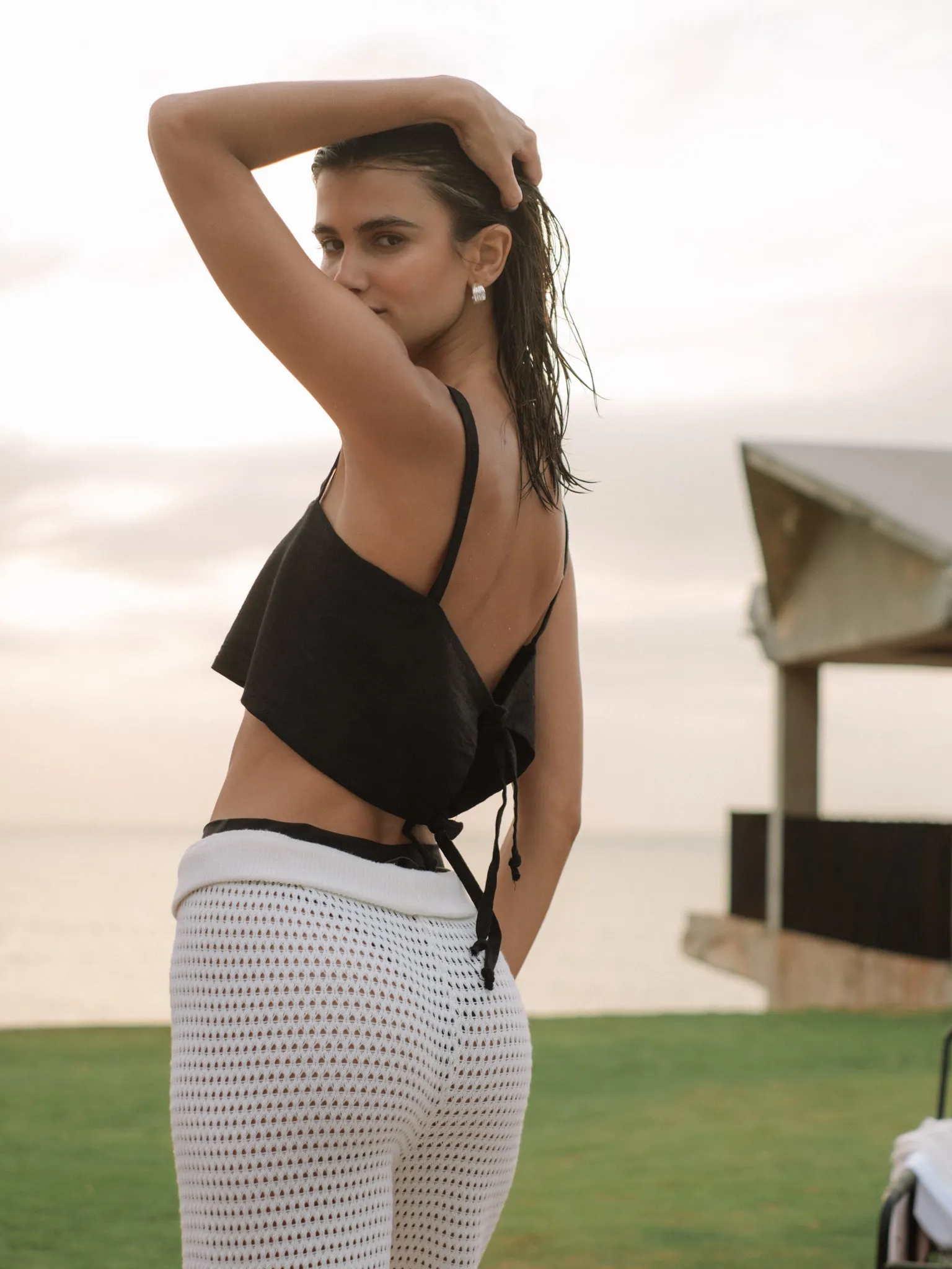 SQUARE LINEN TOP - BLACK