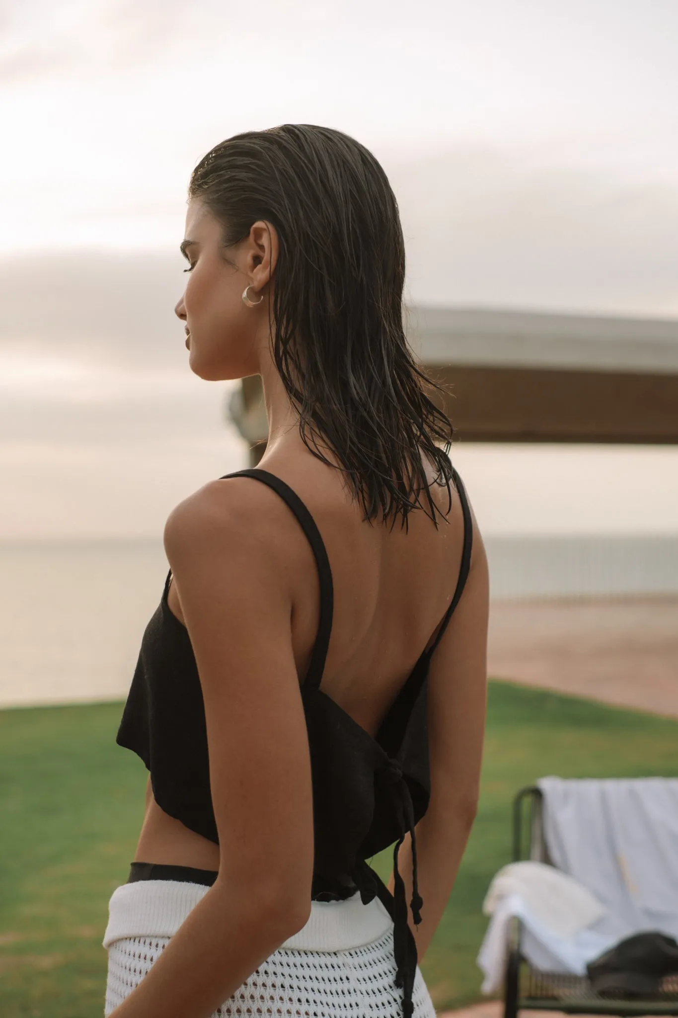SQUARE LINEN TOP - BLACK