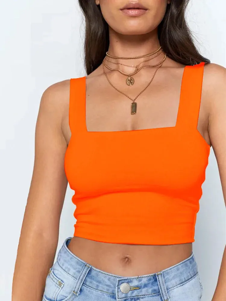 Square Neck Crop Top | Casual Basic T-Shirt